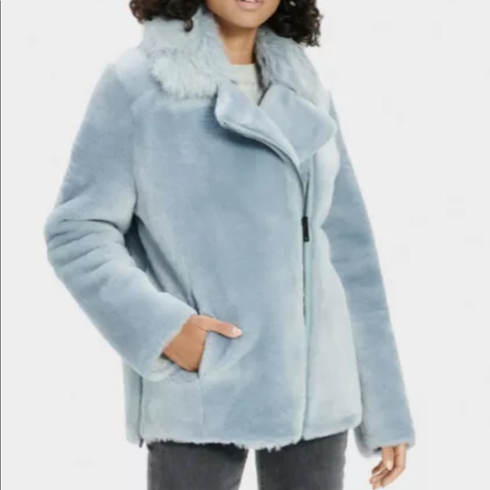 NWT'S Ugg Toscana Shearling Short Nadine Jacket Women's M $1795 Blue Sheepskin